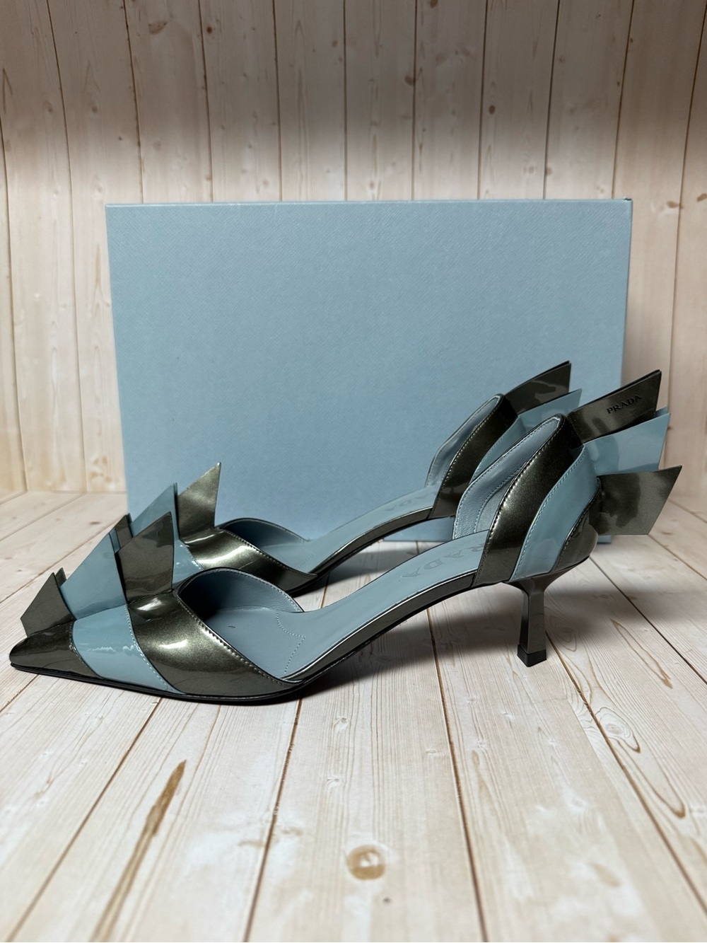 Prada Colorblock Pointed Toe d’Orsay Pumps Blue/Dark Grey Sz 37.5 / 7.5 - Picture 4 of 15